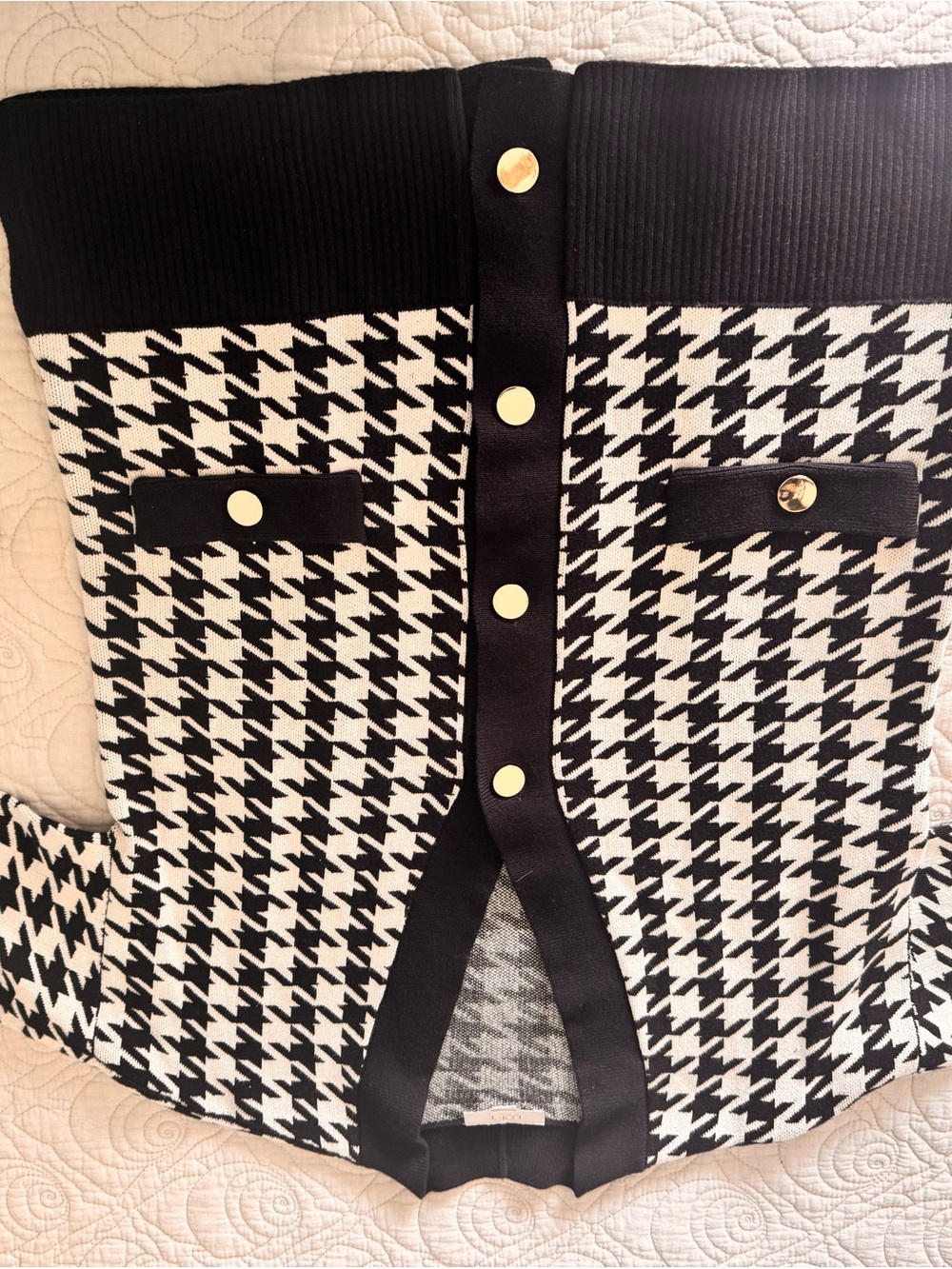 LOFT Black and White Houndstooth Knit Cardigan size small